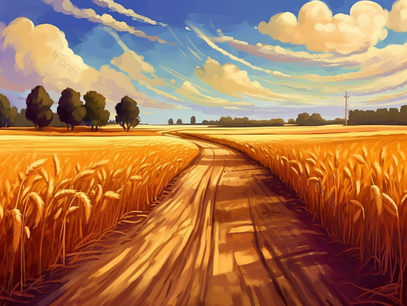 落日余晖自然风光芒种金色麦田插画农作物植物背景,插画/手绘图,插画/手绘图库,插画/手绘图下载,插画/手绘